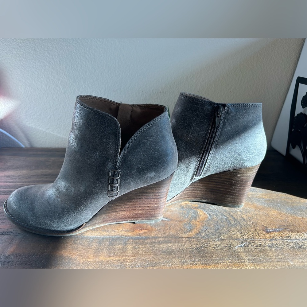 Lucky Brand Gray Distressed Leather Booties